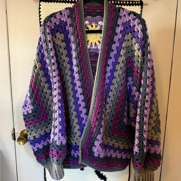 Colorful Crochet Patchwork Sweater celestial sun moon cardigan - Picture 2 of 5